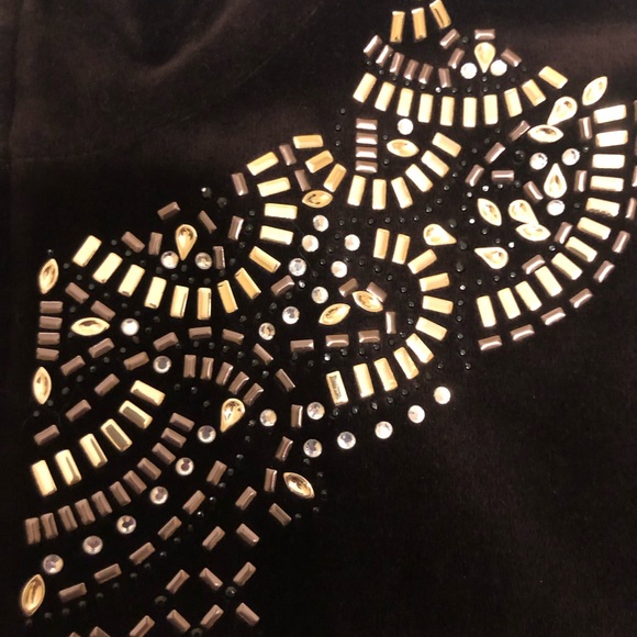 NEW Zenergy by Chico's Brown Velour w/Gold‎ & Crystals Zip Up Track Jacket 2/12 - Picture 3 of 5